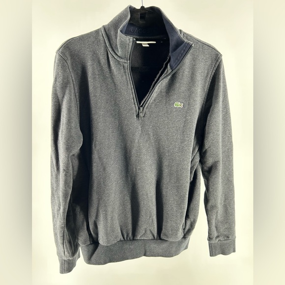 Lacoste Half Zip Lightweight Interlock Sweatshirt Dark Gray Cotton Mens M 4 - Picture 3 of 15